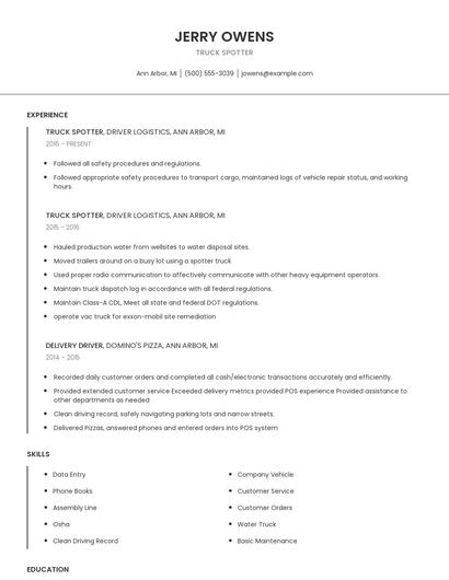 Truck Spotter Resume