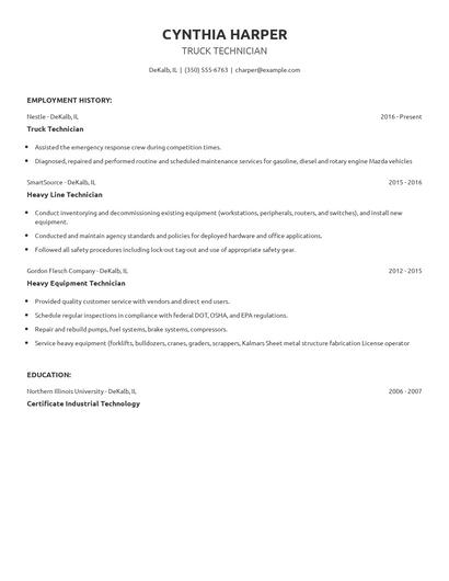 Truck Technician Resume
