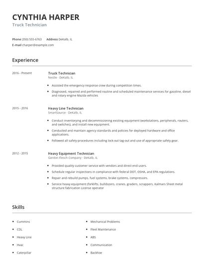 Truck Technician Resume