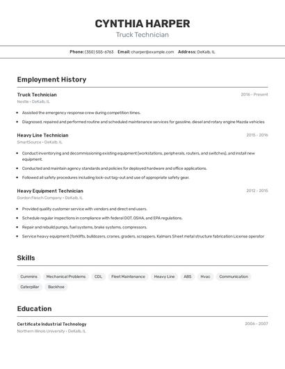 Truck Technician Resume