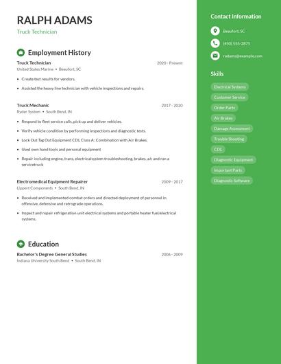 Truck Technician Resume