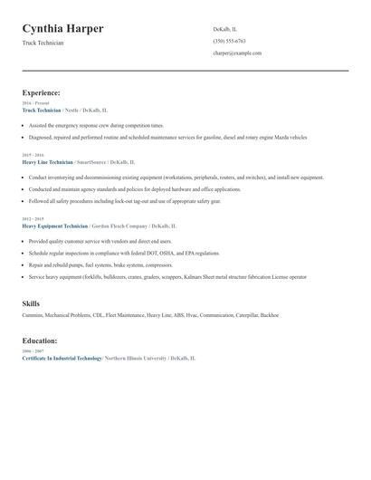 Truck Technician Resume
