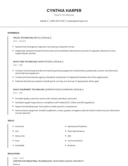 Truck Technician Resume