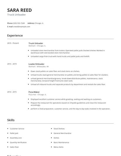 Truck Unloader Resume