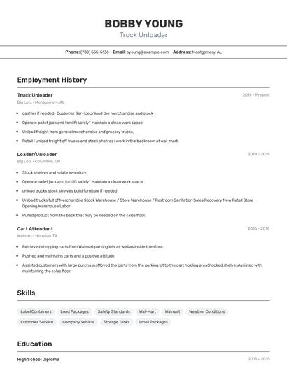 Truck Unloader Resume