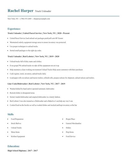 Truck Unloader Resume