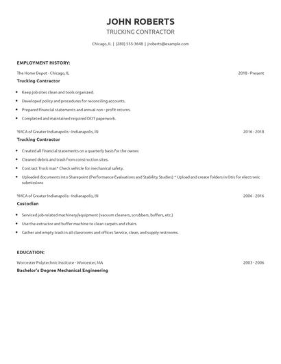 Trucking Contractor Resume