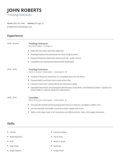 Trucking Contractor Resume