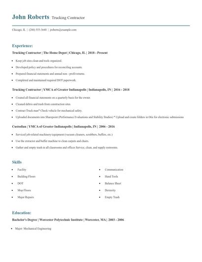 Trucking Contractor Resume