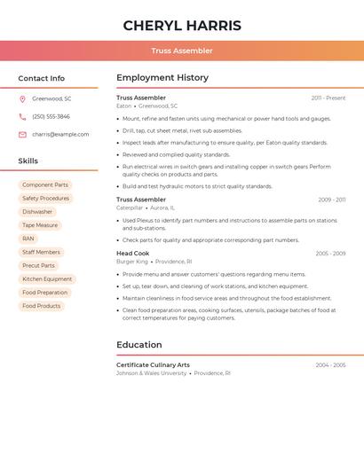 Truss Assembler Resume