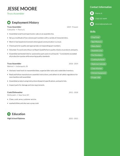 Truss Assembler Resume
