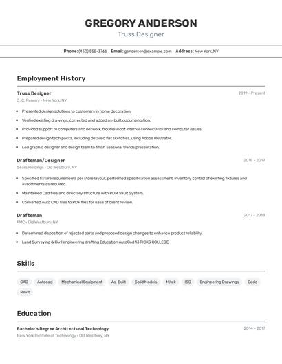 Truss Designer Resume