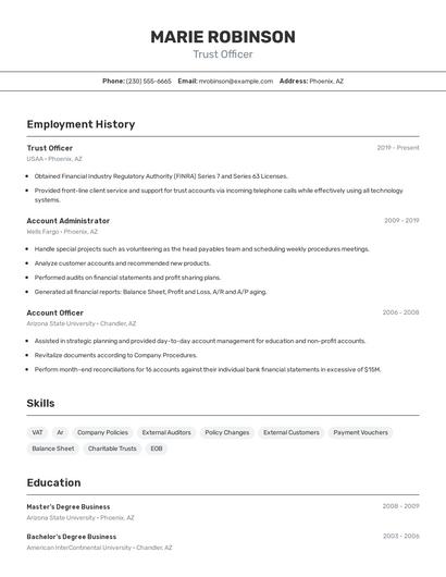 Trust Officer Resume
