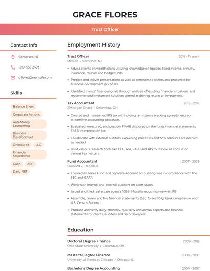 Trust Officer Resume