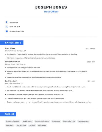 Trust Officer Resume