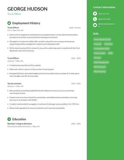 Trust Officer Resume