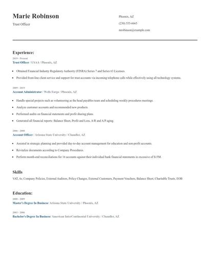 Trust Officer Resume