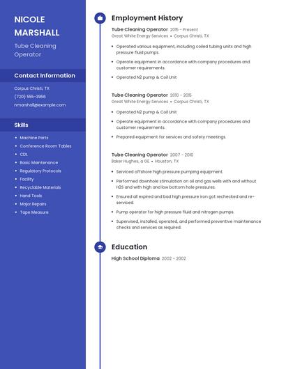 Tube Cleaning Operator Resume