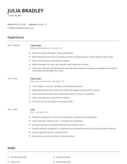 Tube Roller Resume