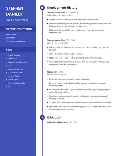 Tubing Assembler Resume