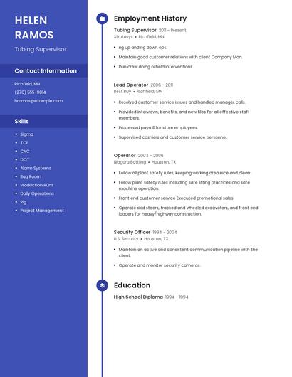 Tubing Supervisor Resume