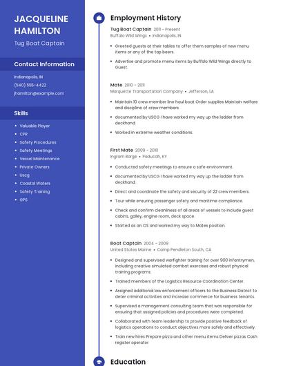 Tug Boat Captain Resume