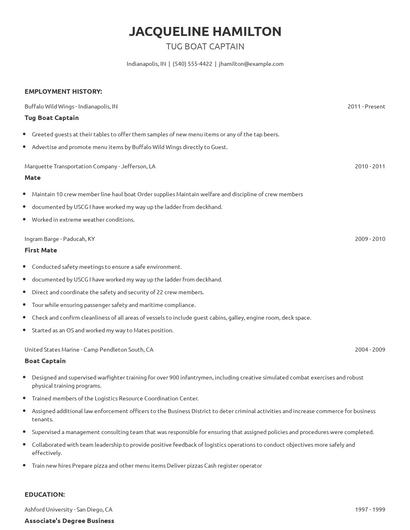 Tug Boat Captain Resume
