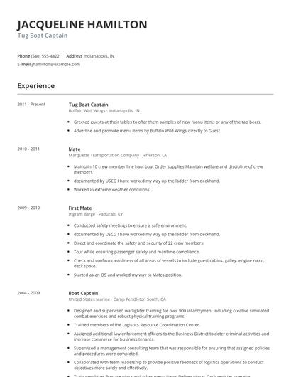 Tug Boat Captain Resume