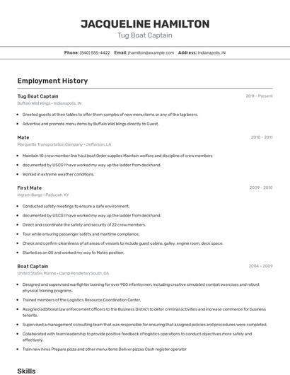 Tug Boat Captain Resume