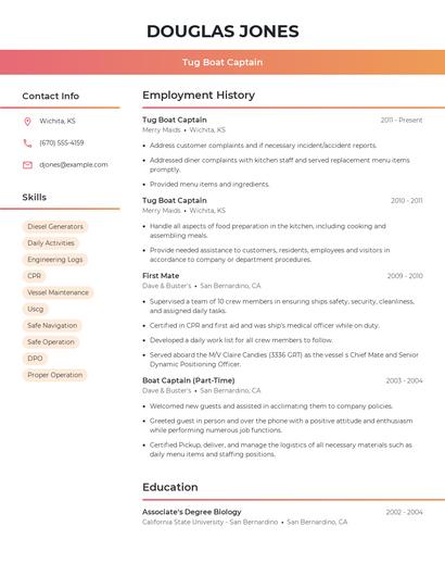 Tug Boat Captain Resume
