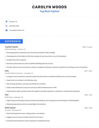 Tug Boat Captain Resume