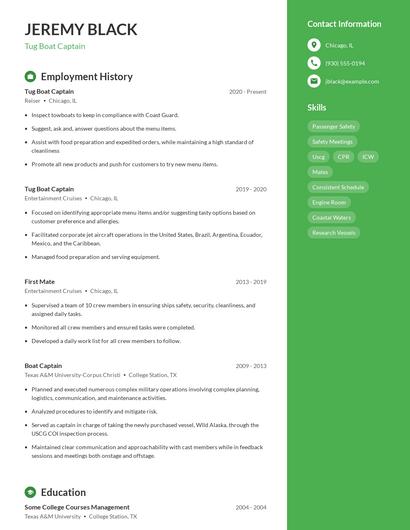 Tug Boat Captain Resume