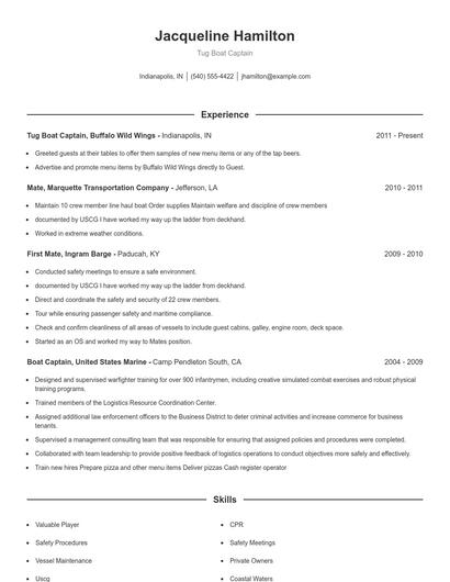 Tug Boat Captain Resume