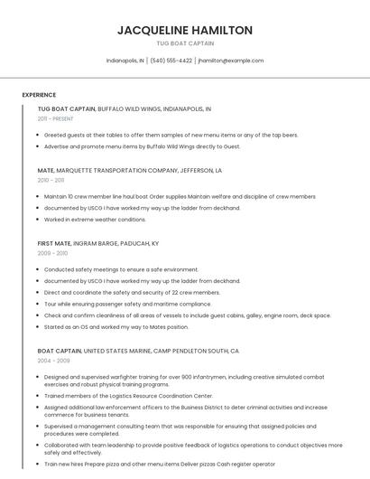 Tug Boat Captain Resume