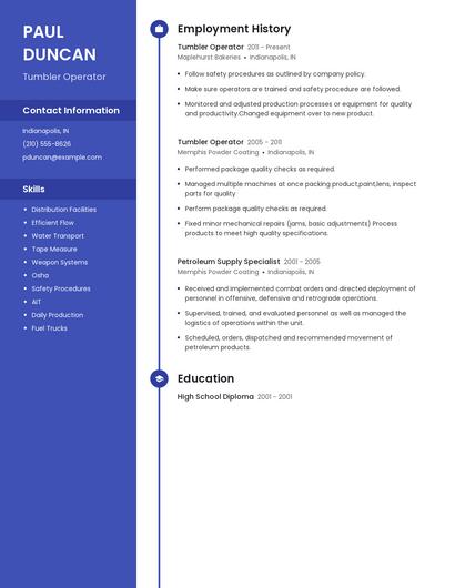 Tumbler Operator Resume