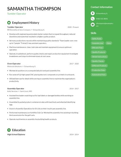 Tumbler Operator Resume