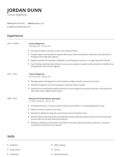 Tumor Registrar Resume