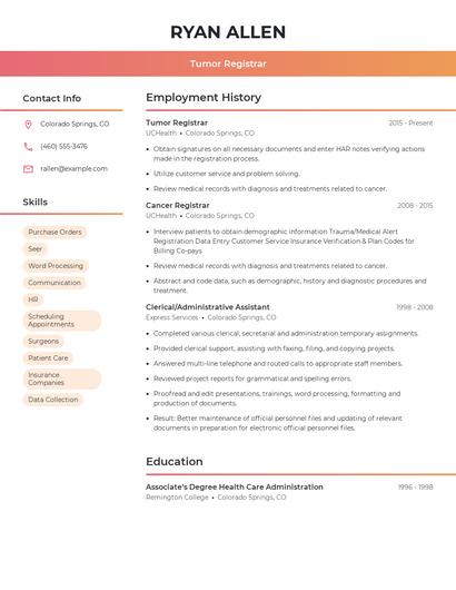 Tumor Registrar Resume
