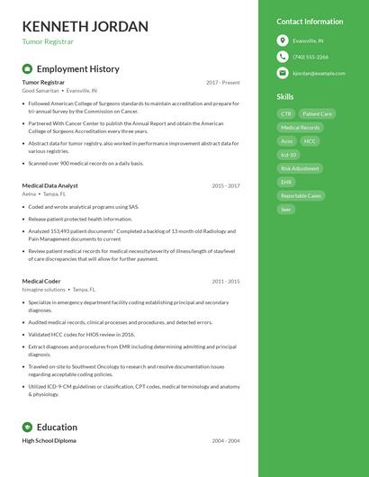 Tumor Registrar Resume