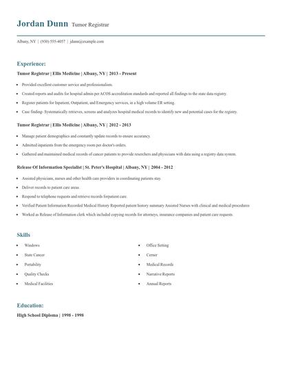 Tumor Registrar Resume