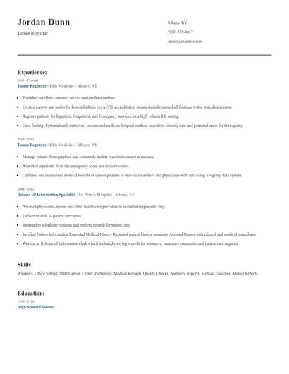 Tumor Registrar Resume