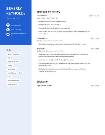 Tunnel Worker Resume