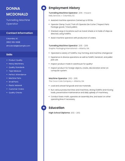 Tunneling Machine Operator Resume
