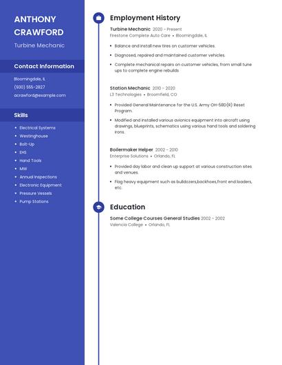 Turbine Mechanic Resume
