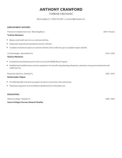 Turbine Mechanic Resume