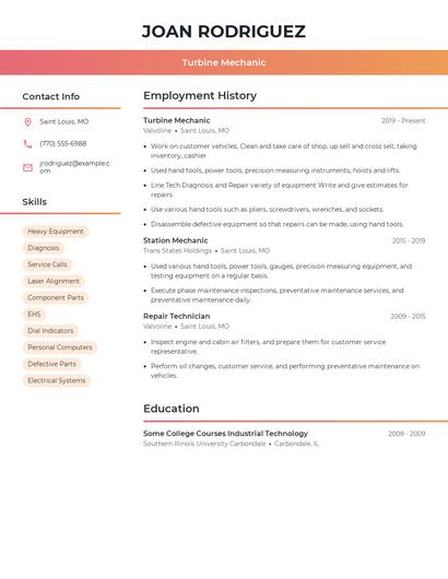 Turbine Mechanic Resume