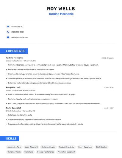 Turbine Mechanic Resume