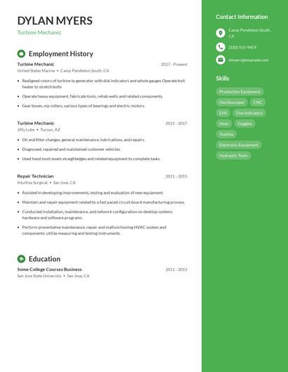 Turbine Mechanic Resume