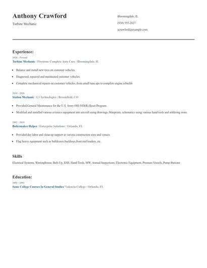 Turbine Mechanic Resume