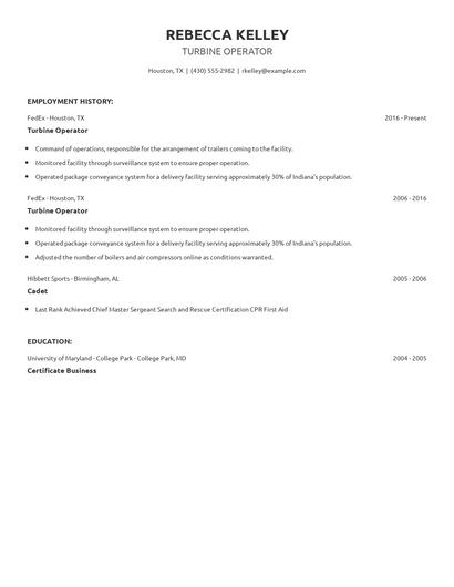 Turbine Operator Resume